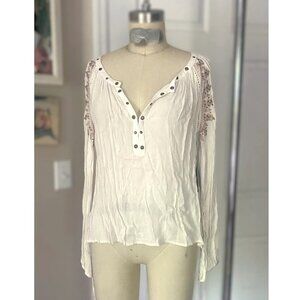 FOREVER 21 Y2K Rose Embroidery rivet GAUZE Bohemian Blouse Tunic Shirt *SMALL*